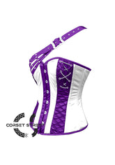 Purple and White Satin Gothic Steampunk Costume Overbust Bustier Top